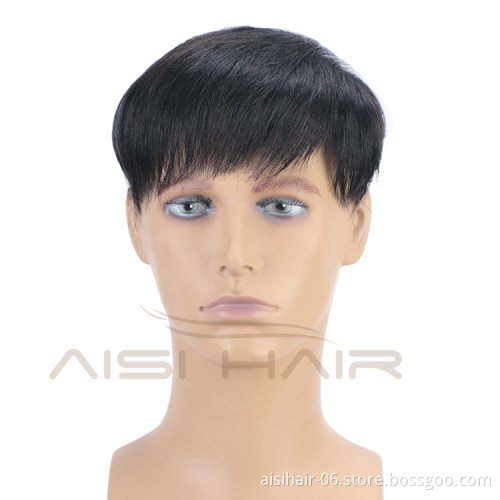 Aisi Hair 100% Human  Hair Men Toupee Human Hair Man Hairpieces Natural Black Machine Made Men Toupee with Clips